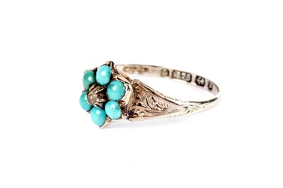 Lot 624 - A Victorian Romantic Period turquoise and seed pearl flowerhead ring