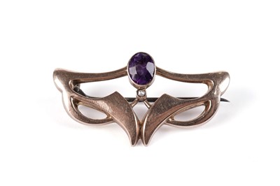 Lot 601 - A Secessionist movement amethyst and seed pearl "bat-wing" brooch