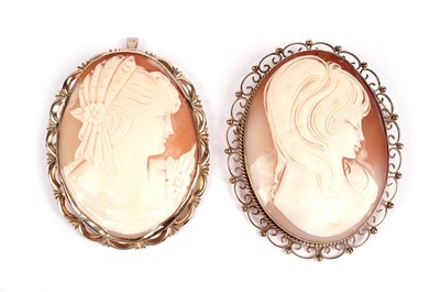 Lot 618 - Two large carved cameo brooches