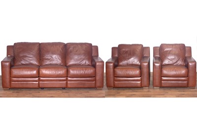 Lot 70 - Barker and Stonehouse:  A ‘Lorenza’ style three-seater brown leather reclining sofa and armchairs