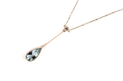 Lot 1148 - An Edwardian aquamarine and diamond drop pendant