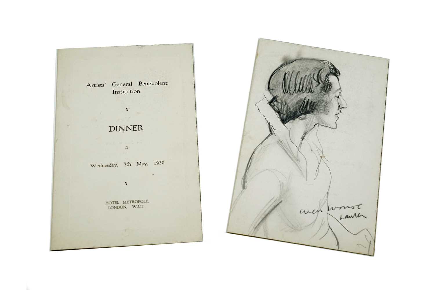 Lot 16 - Dame Laura Knight - 1930s Portraits of Pauline Konody, sketched to the back of dinner cards | pencil