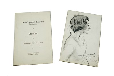 Lot 16 - Dame Laura Knight - 1930s Portraits of Pauline Konody, sketched to the back of dinner cards | pencil