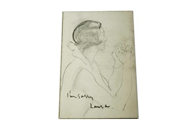Lot 16 - Dame Laura Knight - 1930s Portraits of Pauline Konody, sketched to the back of dinner cards | pencil