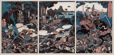 Lot 427 - A good set of four Japanese woodblock tryptich prints