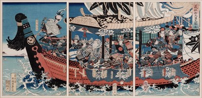 Lot 427 - A good set of four Japanese woodblock tryptich prints