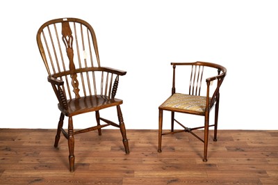 Lot 7 - A 19th Century ash, elm and oak Windsor chair; and an Edwardian oak corner chair