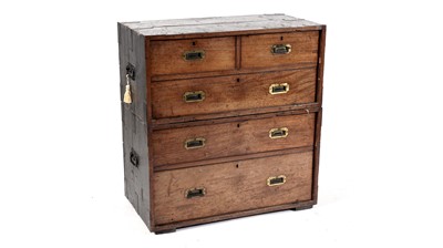 Lot 736 - A mid 19th Century mahogany military campaign chest of drawers