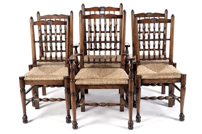 Lot 737 - A set of six 20th Century ash Liverpool spindle back chairs