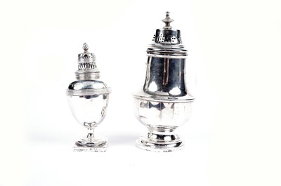 Lot 773 - A George V silver sugar caster; and an Edwardian silver pepper shaker