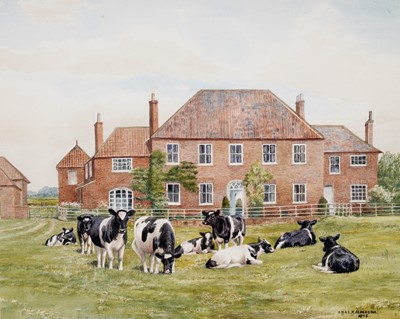 Lot 56 - Dorothy Margaret and Elizabeth Mary Alderson - Sockburn Farm with Cows | watercolour