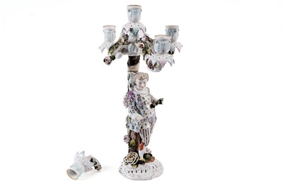 Lot 201 - A Dresden porcelain candelabra