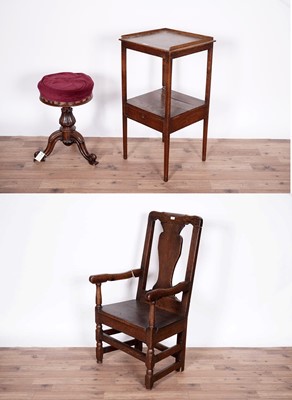 Lot 96 - A Mid 18th Century armchair, A Victorian piano stool and a George III washstand