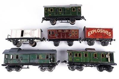 Lot 343 - Three Marklin 0-gauge passenger carriages; and others