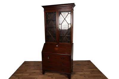 Lot 2 - A George III inlaid mahogany and satinwood banded bureau bookcase