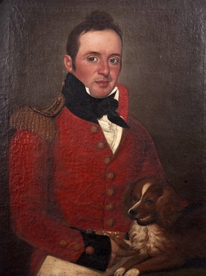 Lot 111 - 19th Century British School - Portrait of a British Army Officer and His Dog | oil