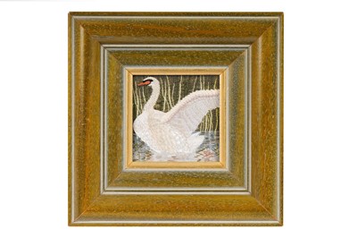 Lot 1295 - Sadie Allen - The Swan | mixed media; needlework and fabric collage
