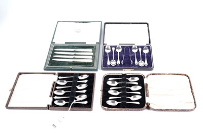 Lot 389 - A collection of antique cased silver cutlery