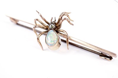 Lot 565 - An opal and diamond spider brooch