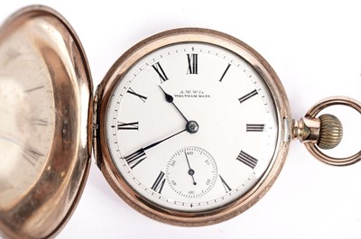 Lot 570 - A gold plated full hunter pocket watch, by the American Waltham Watch Co