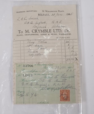 Lot 201 - A violin by Perry and Wilkinson, Dublin, numbered 2495; and original receipt