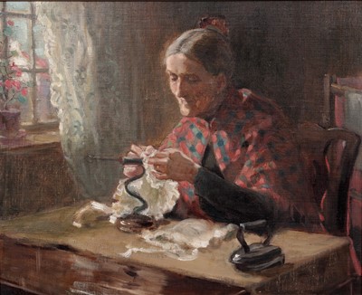 Lot 1130 - Ralph Hedley - Woman With Goffering Iron | oil