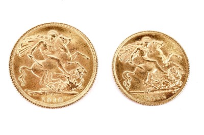 Lot 1297 - A George V Sovereign 1918; a George V half Sovereign 1914