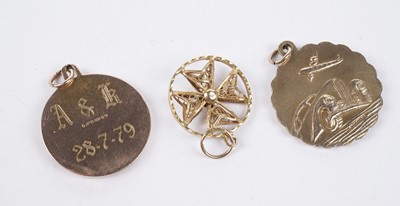 Lot 663 - Two Gold St Christopher pendants; and a Maltese cross