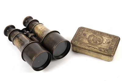 Lot 465 - Two WWI general service medals; a WWI Christmas tin; and brass binoculars