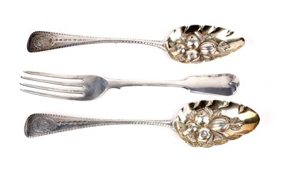 Lot 806 - A pair of silver spoons and a silver table fork