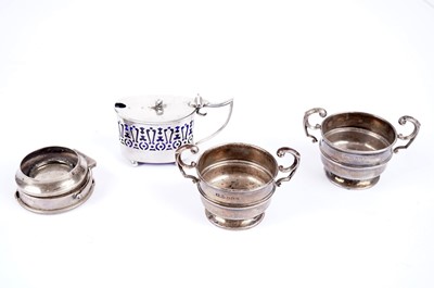 Lot 815 - A silver ink well mount with pocket watch stand and condiments