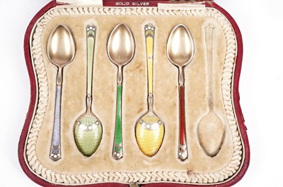 Lot 818 - Five Norwegian silver gilt and enamel coffee spoons