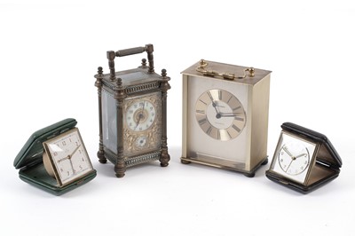 Lot 198 - Late 19th Century French carriage alarm clock; and three others