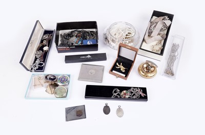 Lot 739 - A selection of costume jewellery, trinket boxes, and silver fob medallions