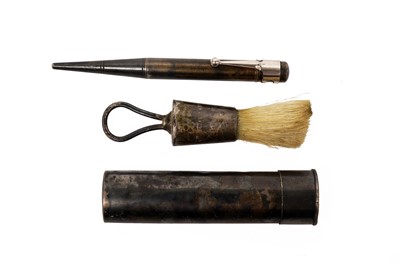 Lot 810 - A silver baker's pointer pencil; and a Sheffield plated shaving brush