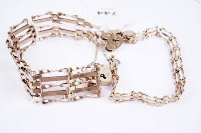 Lot 744 - Two 9ct gold gate-link bracelets with heart-shaped padlock clasps