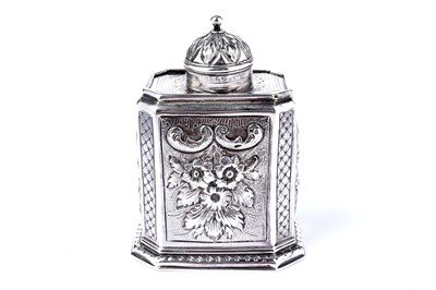 Lot 1442 - A George I silver tea caddy of canted rectangular form