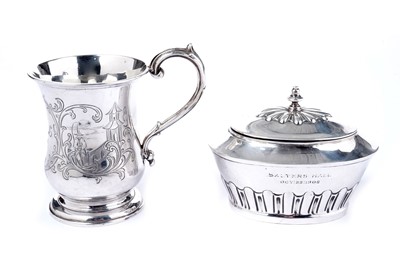 Lot 1446 - A Victorian silver christening mug and an Edwardian silver tea caddy