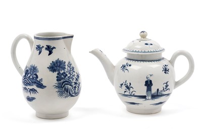 Lot 459 - A Worcester 'Waiting Chinaman' pattern teapot; and a Fence pattern jug