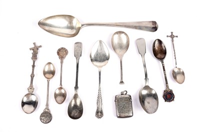 Lot 780 - A selection of silver and plated spoons; and a vesta case