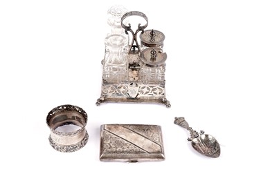 Lot 810 - Victorian and later silver, including a cruet set and Balmoral caddy spoon