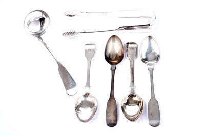 Lot 1603 - A small collection of silver Fiddle pattern flatware