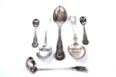 Lot 1607 - A pair of Scottish silver tablespoons and a pair of matching silver egg spoons; and other items