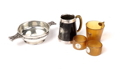 Lot 1706 - A Scottish silver mounted blonde horn mug; and other items