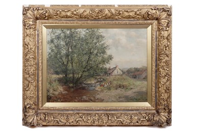 Lot 1160 - John Henderson - Children by an Ayreshire Croft | oil