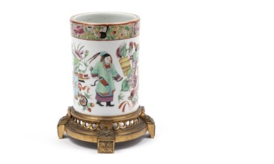 Lot 373 - A Chinese famille rose and ormolu brush pot