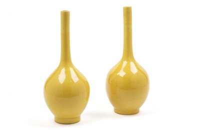 Lot 374 - A pair of Chinese yellow ground vases