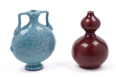 Lot 378 - A Chinese 'robin's egg' flask; and an Ox blood double gourd vase