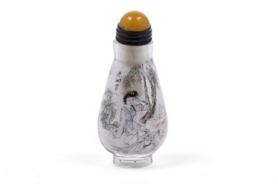 Lot 408 - A Chinese interior painted clear quartz snuff bottle