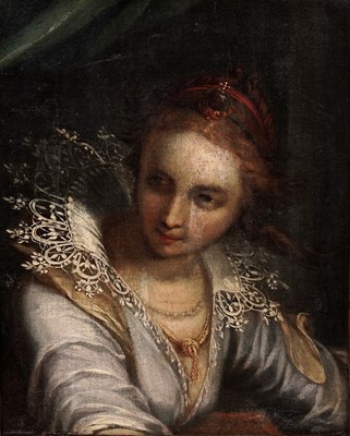 Lot 60 - 17th Century Scottish School  - Study of a young auburn-haired woman  | oil